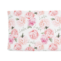 Sugar + Maple Personalized Changing Pad Cover | Peach Peony Blooms - MacroBaby