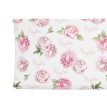 Sugar + Maple Personalized Changing Pad Cover | Pink Peonies - MacroBaby