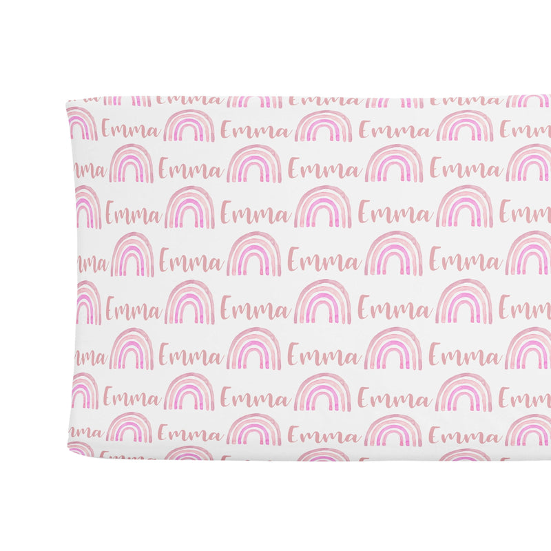 Sugar + Maple Personalized Changing Pad Cover | Rainbow Pink - MacroBaby