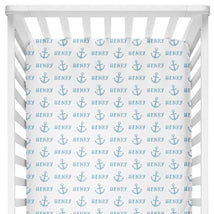 Sugar + Maple Personalized Crib Sheet | Anchor Blue - MacroBaby