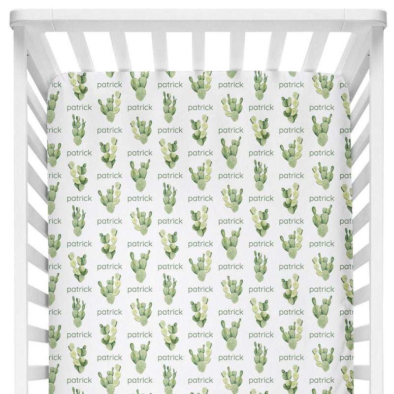 Sugar + Maple Personalized Crib Sheet | Cactus - MacroBaby