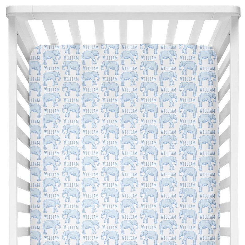 Sugar + Maple Personalized Crib Sheet | Elephant Blue - MacroBaby