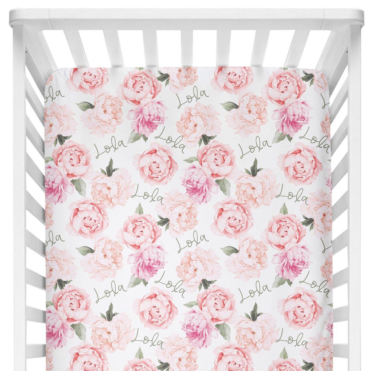 Sugar + Maple Personalized Crib Sheet | Peach Peony Blooms - MacroBaby