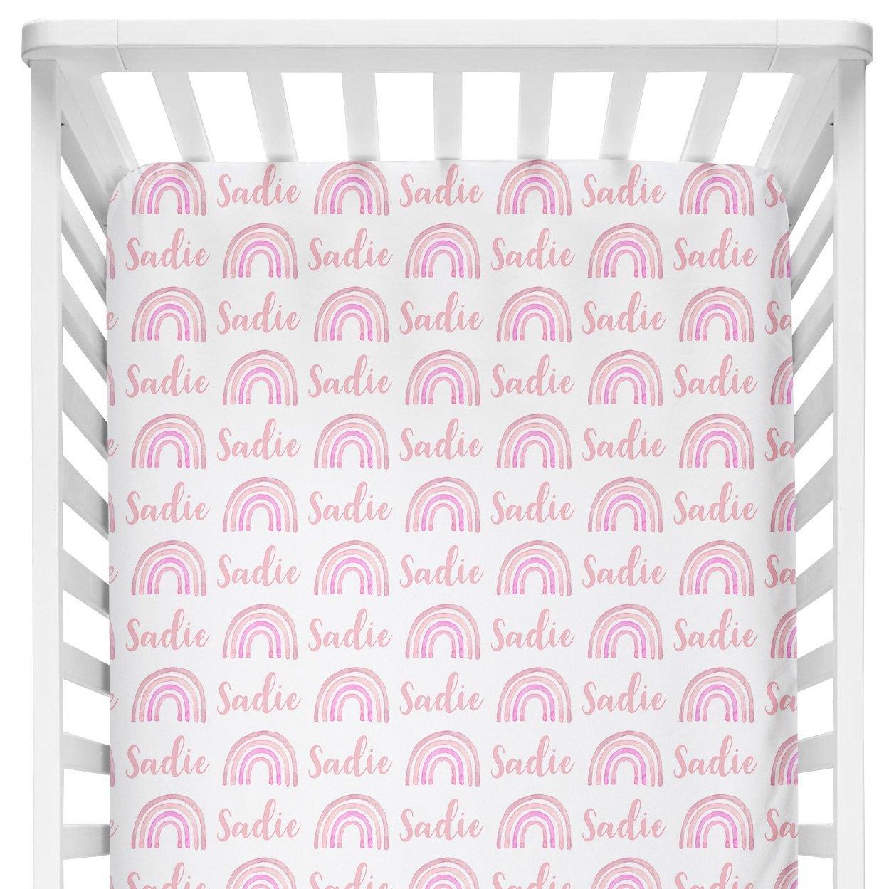 Sugar + Maple Personalized Crib Sheet | Rainbow Pink - MacroBaby
