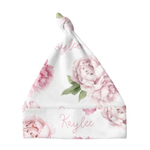Sugar + Maple Personalized Knotted Baby Hat | Pink Peonies - MacroBaby