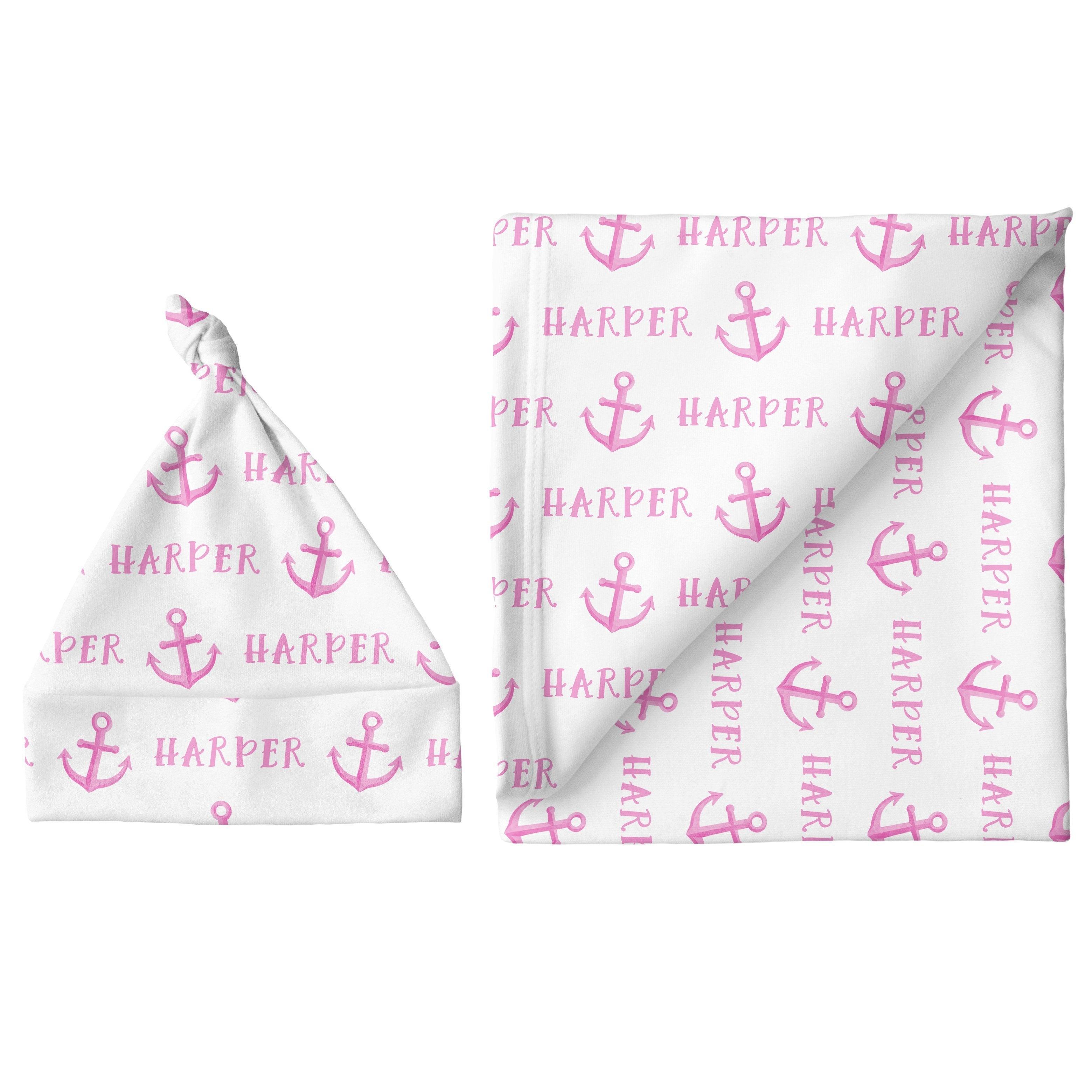 Sugar + Maple Personalized Large Blanket & Hat Set | Anchor Pink - MacroBaby