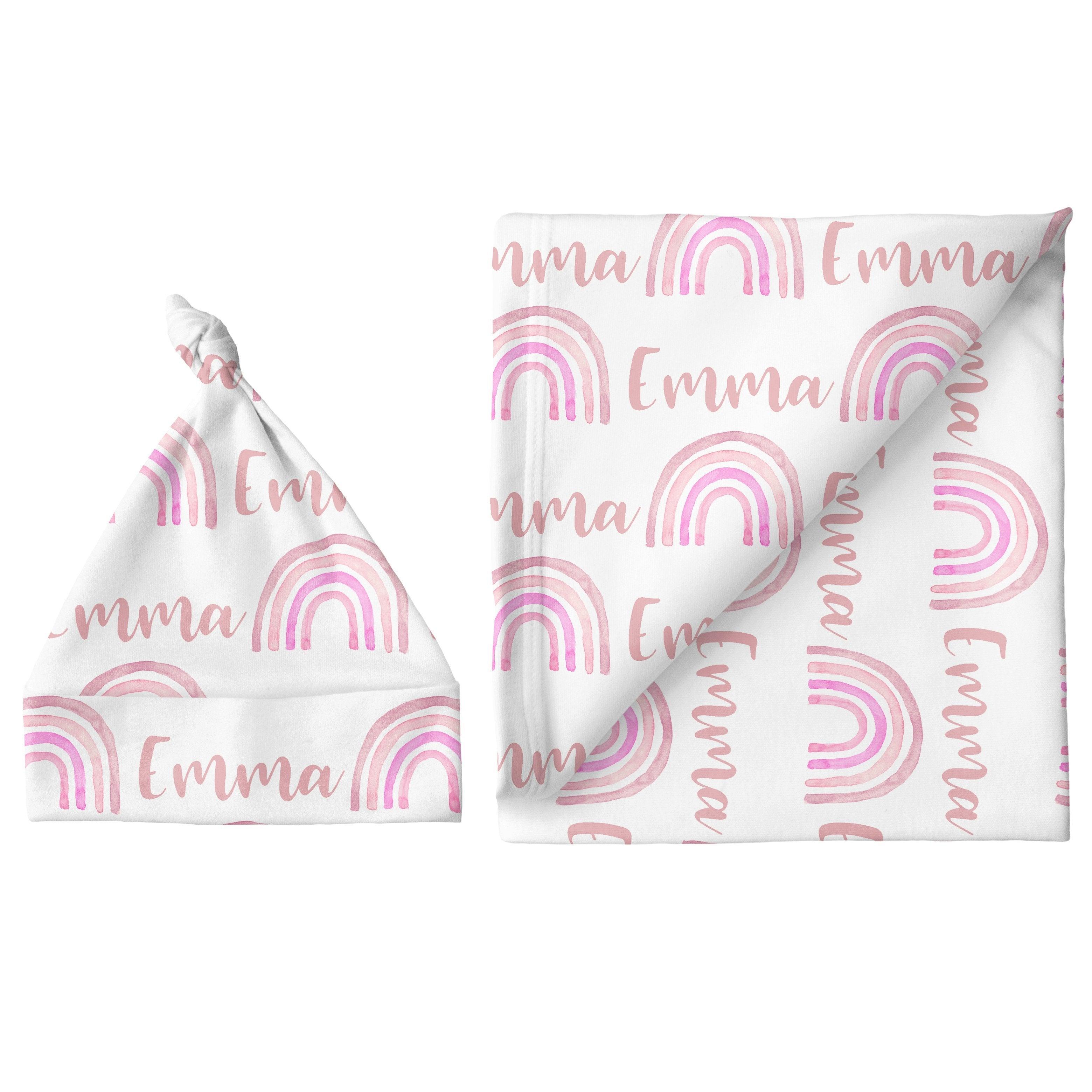 Sugar + Maple Personalized Large Blanket & Hat Set | Rainbow Pink - MacroBaby