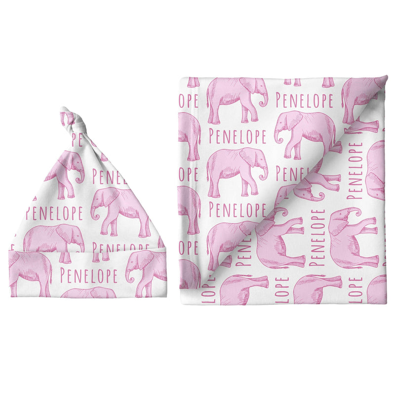 Sugar + Maple Personalized Small Blanket & Hat Set | Elephant Pink - MacroBaby