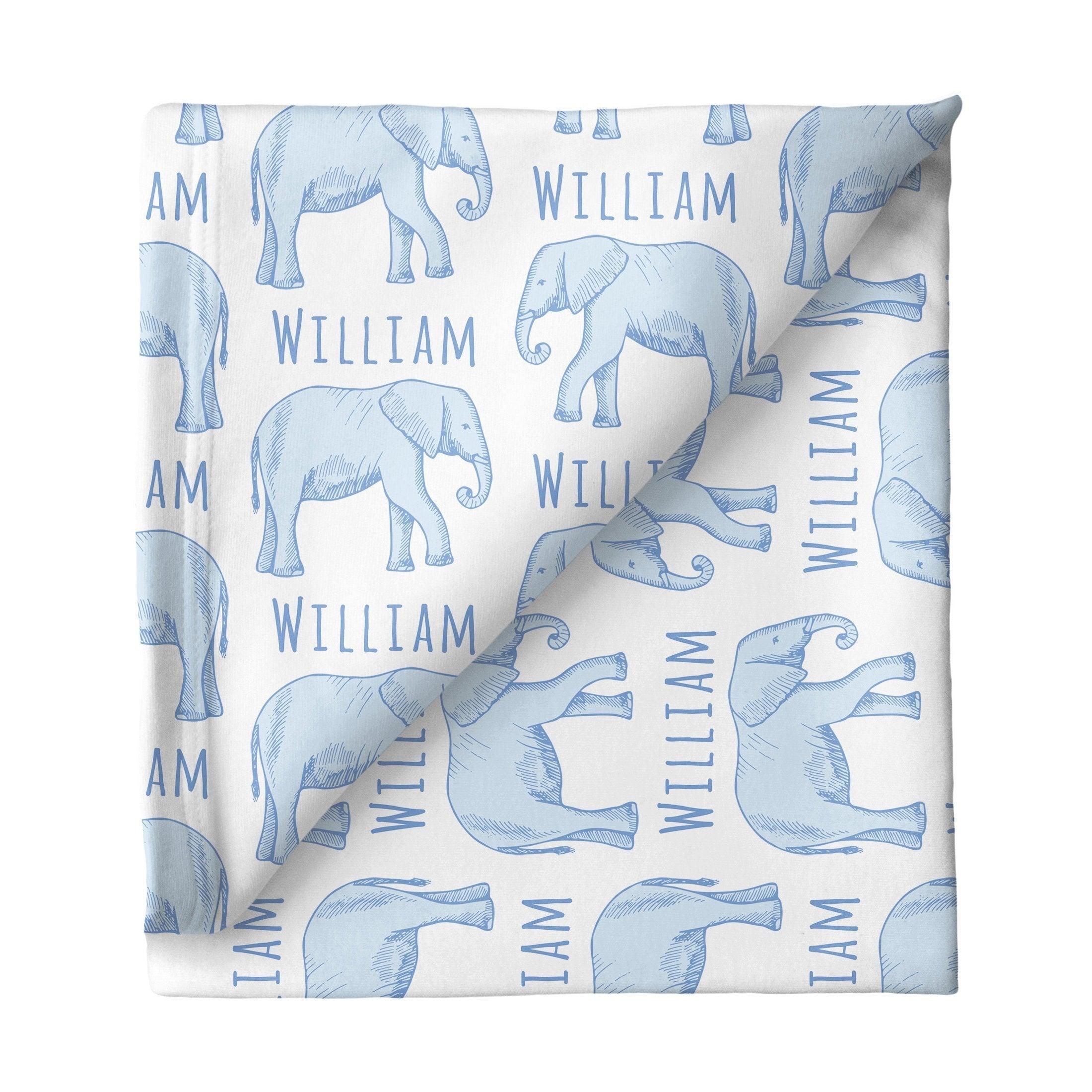 Sugar + Maple Personalized Stretchy Blanket | Elephant Blue - MacroBaby