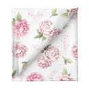 Sugar + Maple Personalized Stretchy Blanket | Pink Peonies - MacroBaby