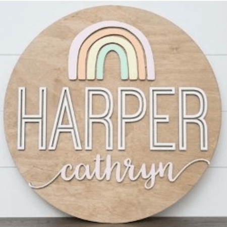 Sugar + Maple Round Personalized Wood Name Sign | Rainbow - MacroBaby