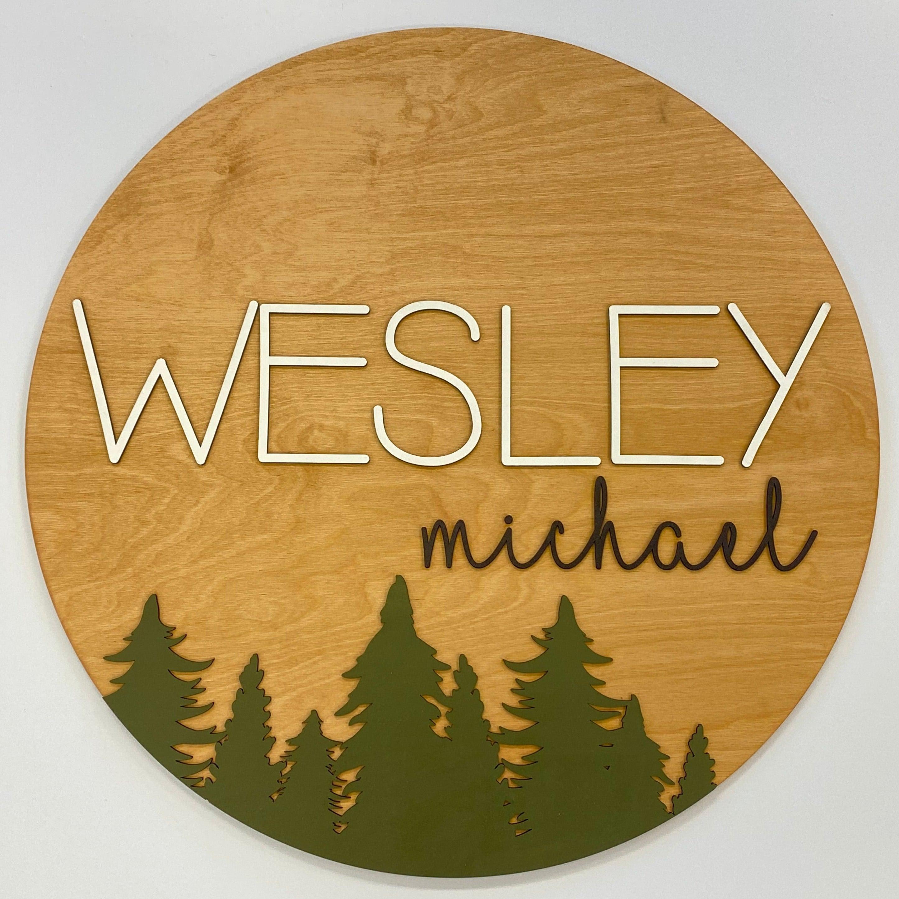 Sugar + Maple Round Personalized Wood Name Sign | Tree Theme - MacroBaby