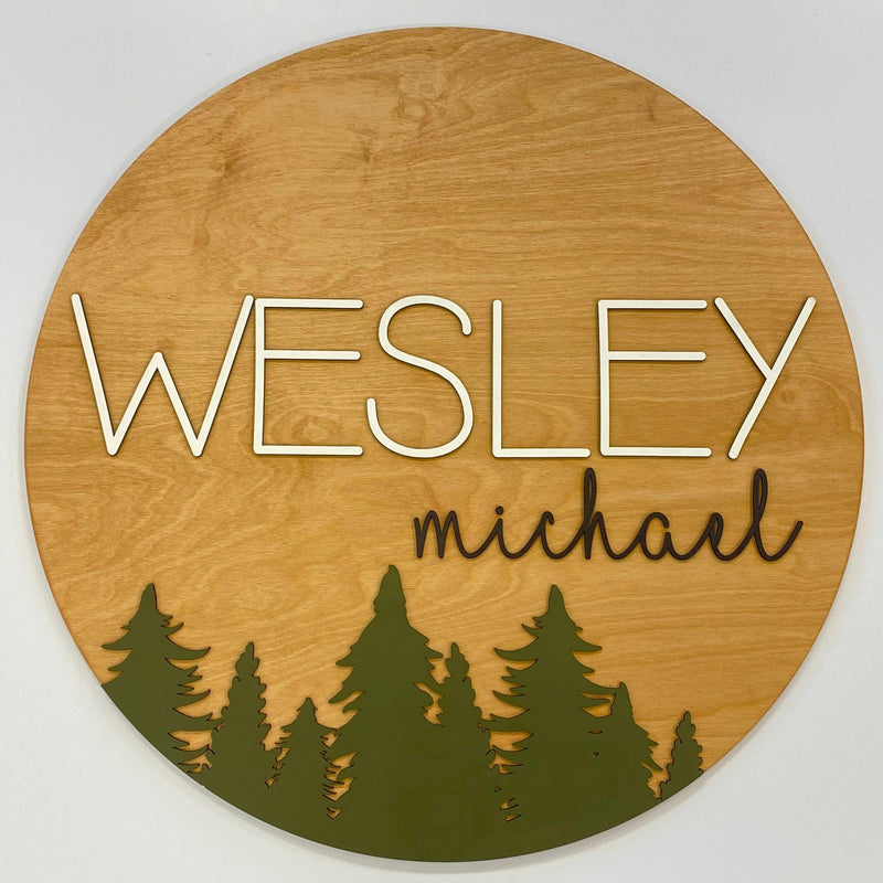 Sugar + Maple Round Personalized Wood Name Sign | Tree Theme - MacroBaby