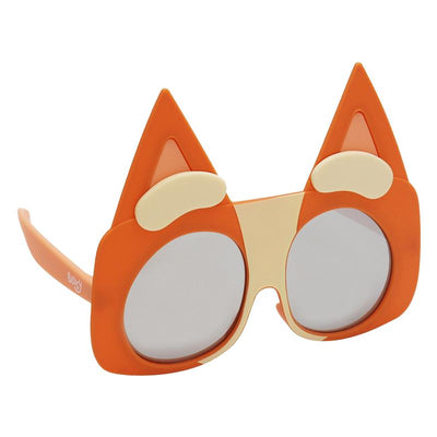 Bluey-themed sunglasses in orange with cat-like ears and round lenses, perfect for playful dress-up.