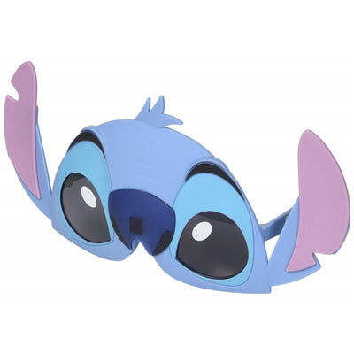 Disney Stitch sunglasses feature a blue design with large eyes and pronounced pink ears, designed for fun wear.