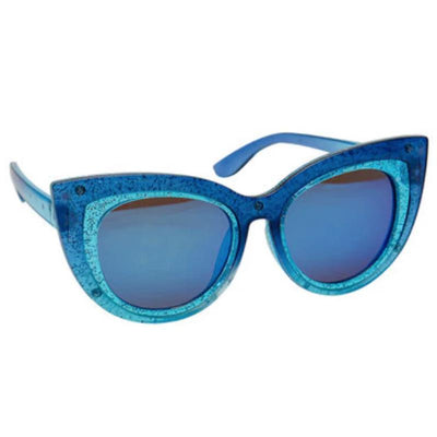 Blue cat-eye sunglasses for kids with a sparkling design and mirrored lenses. Ideal for fun, sunny days.