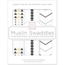 Swaddle Designs - 3Pk Muslin Swaddle Blankets, Gold & Graphite Image 1