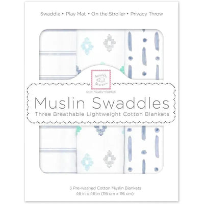 Swaddle Designs - 3Pk Muslin Swaddle Blankets, Indigo Denim Image 1