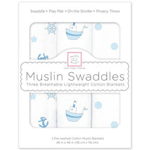 Swaddle Designs - 3Pk Muslin Swaddle Blankets, Little Ships Image 1