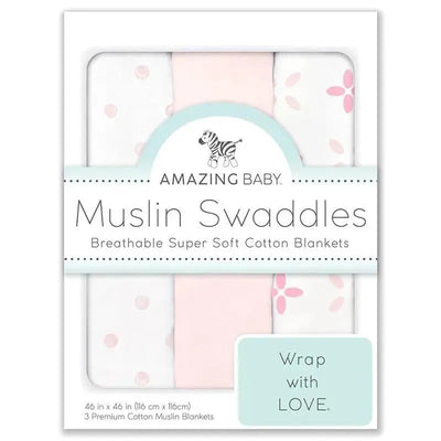 Swaddle Designs - 3Pk Muslin Swaddle Blankets, Pink Springfield Image 2