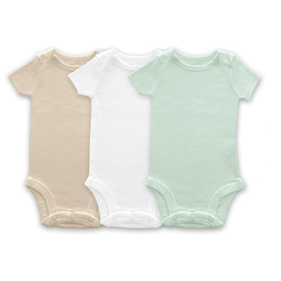 Swaddle Designs 3Pk Organic Cotton Bodysuits, Soft Jadeite/White/Sand Dollar Image 1