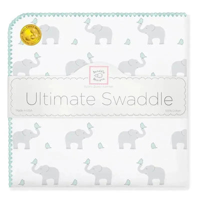 Swaddle Designs - Ultimate Swaddle Blanket, Elephant & Chickies, Seacrystal Image 1