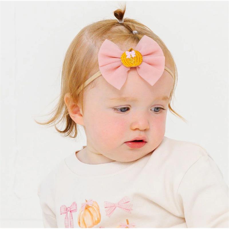 Sweet Wink - Pumpkin Tulle Bow Baby Headband Image 3