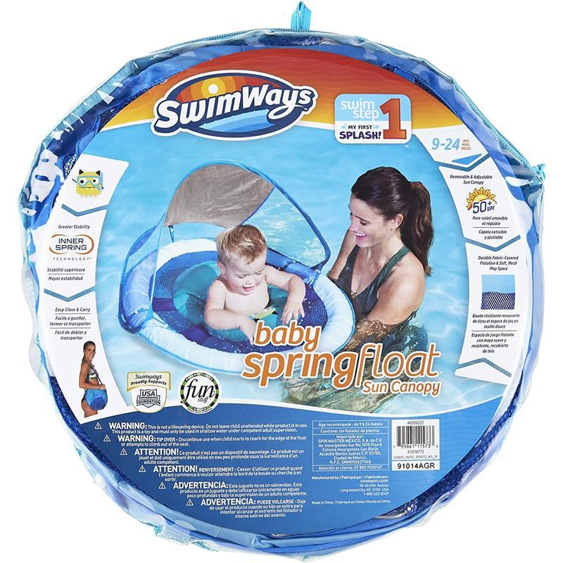 Swimways Baby Spring Float With Canopy Upf 50 In Blue Image 2