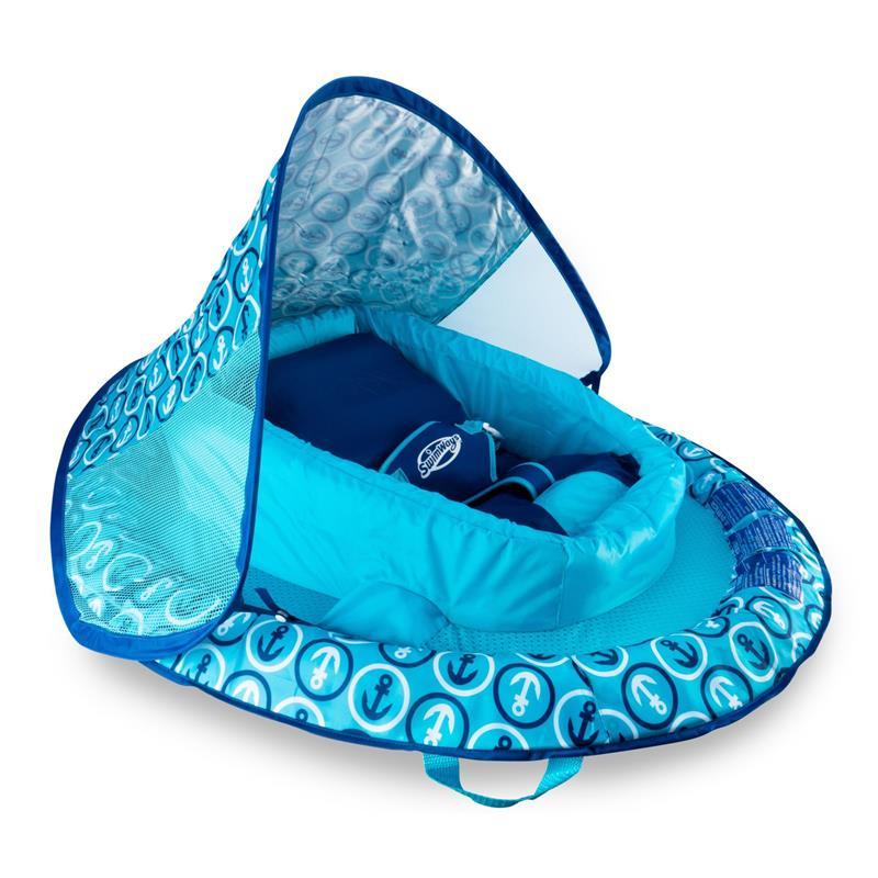 SwimWays - Infant Baby Spring Float, Blue Anchor | Baby Pool Float with Canopy Image 1