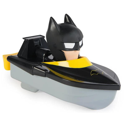 Batman-themed airboat toy from Swimways featuring a black and yellow design with a removable bat figure.
