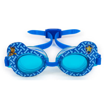 Blue Swimways Paw Patrol swim goggles featuring cartoon dog character, bone pattern, and adjustable strap.