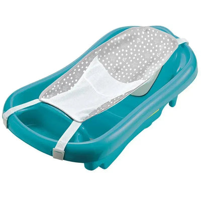 3-in-1 blue baby bathtub with a removable gray mesh seat for newborns to toddlers.