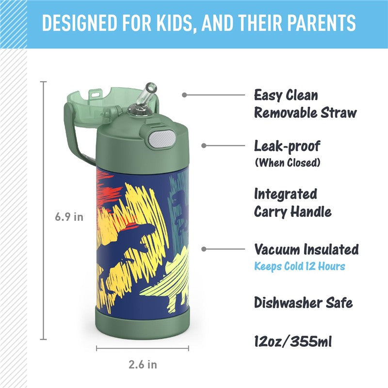 Thermos - 12 Oz. Stainless Steel Non-Licensed Funtainer® Bottle, Dinosaurs Image 2
