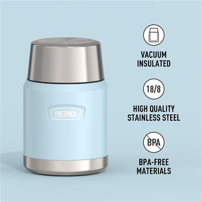 Thermos Stainless Steel Food Jar with Spoon, 16 oz, in Glacier color; features vacuum insulation and BPA-free materials.