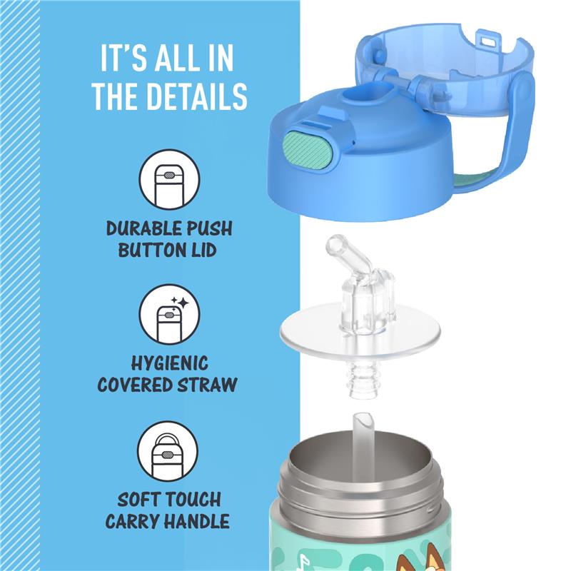 THERMOS FUNTAINER 12Oz Kids Stainless Steel Vacuum Insulated Water Bottle with Lid, Bluey Image 4