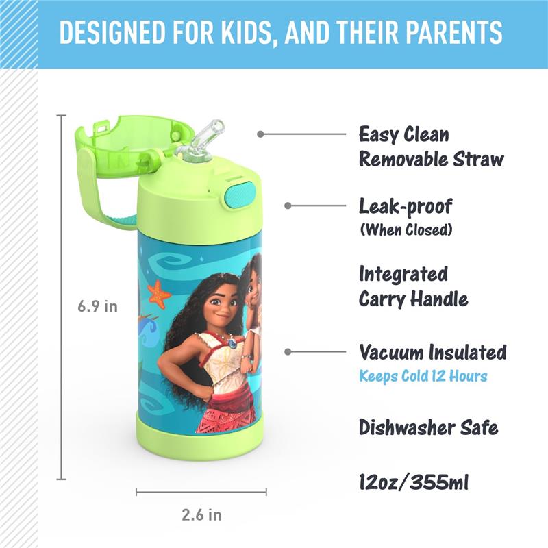 THERMOS FUNTAINER 12Oz Kids Stainless Steel Vacuum Insulated Water Bottle with Lid, Moana 2 Image 2