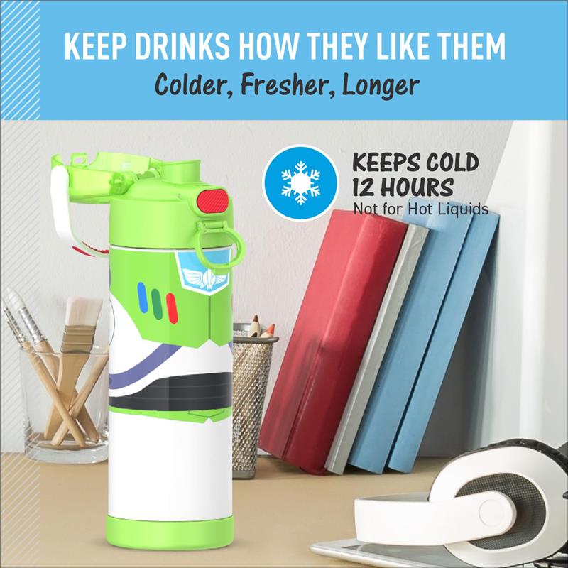 THERMOS FUNTAINER 16Oz Stainless Steel Vacuum Insulated Bottle with Wide Spout Lid, Toy Story Buzz Image 6
