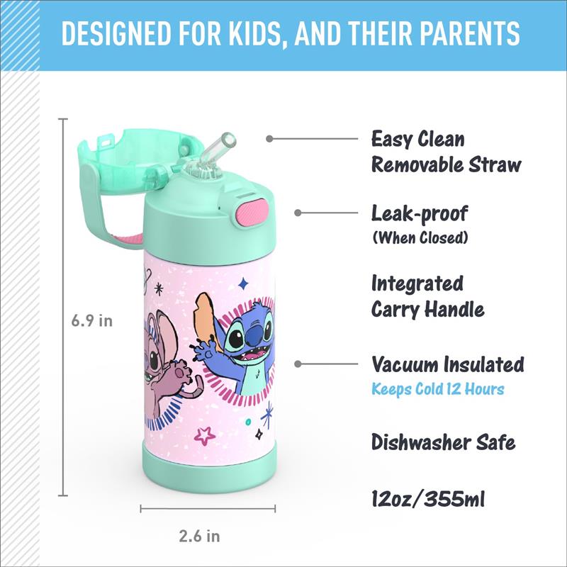 THERMOS FUNTAINER Water Bottle with Straw, 12oz, Stitch Image 2