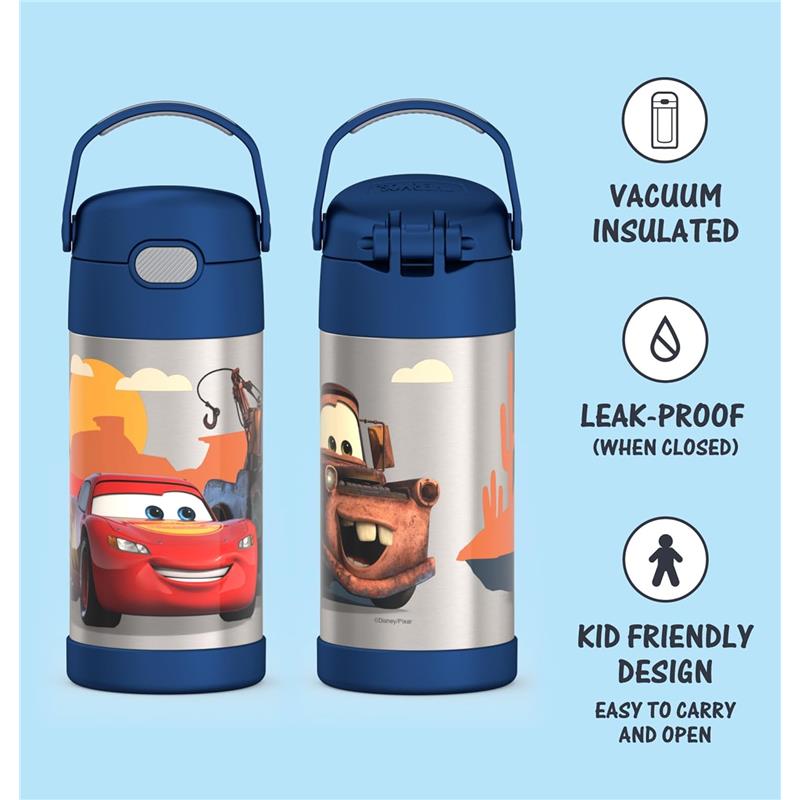 THERMOS - Vacuum Insulated Stainless Steel 12oz Straw Bottle, Cars Image 3