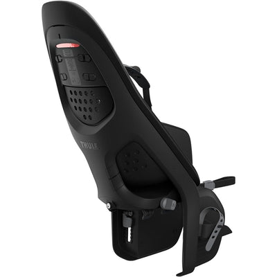 Thule Yepp 2 child bike seat with adjustable footrests, 5-point harness, and a user-friendly mounting system.