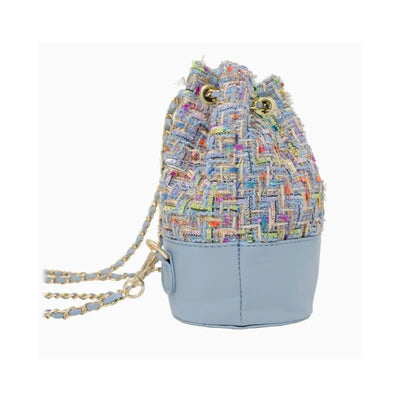 Tiny Treats - Tweed Drawstring Backpack Bag, Blue Image 2