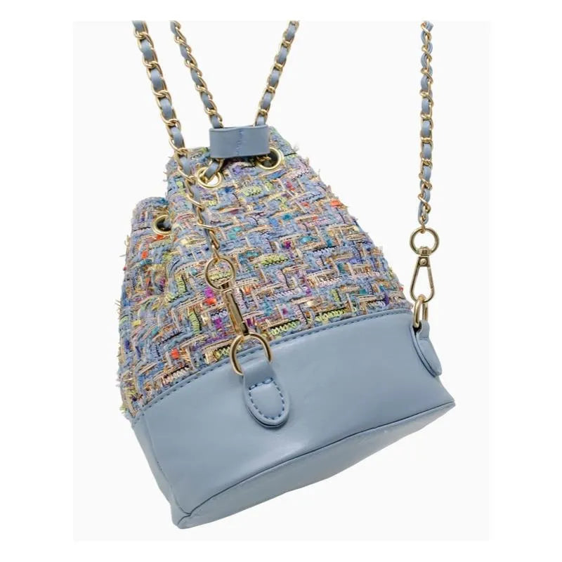 Tiny Treats - Tweed Drawstring Backpack Bag, Blue Image 3