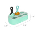 Boon PULP Silicone Feeder & Freezer Tray Set with two brightly colored handles and six compartments for food storage.