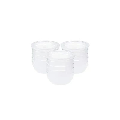 Three clear silicone baby bottle pouches, each 4 oz, with measurement markings, designed for reusable feeding.