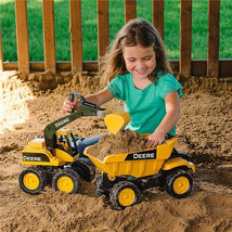 Tomy John Deere Big Scoop 15'' Excavator Toy With Tilting Dump Bed & Rolling Wheels, Yellow Image 2