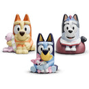 Set of three Tonies audio toy figurines featuring Bluey, Bingo, and Muffin in playful poses.