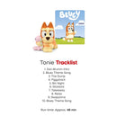 Tonies 3Pk Bluey Audio Toy Figurine Set featuring Bluey, Bingo, and Muffin, with tracklist and cover image.