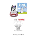 Tonies 3Pk Bluey Audio Toy Figurine Set featuring Bluey, Bingo, and Muffin, with tracklist and run time details.