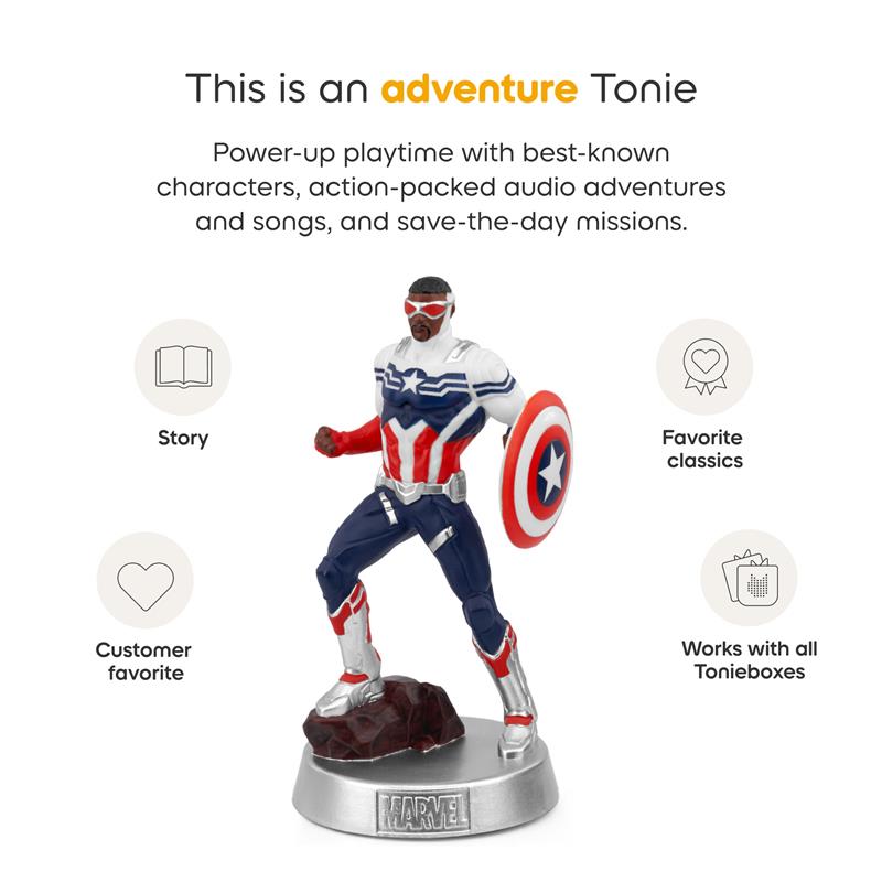 Captain America Sam Wilson audio toy figurine in a dynamic pose, wearing a red, white, and blue costume, holding a shield.