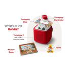 Tonies Disney Winnie the Pooh Toniebox 2 Play Set in sunset red, includes Toniebox 2, controller, picture book, and Winnie the Pooh figure.